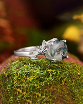 CHLORIS Round Cut Moss Agate Natural Inspired Leaf Engagement Ring